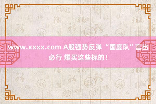 www.xxxx.com A股强势反弹 “国度队”言出必行 爆买这些标的！